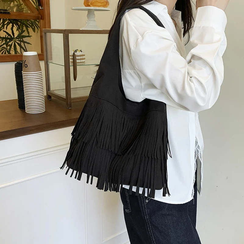 Wildleder-Quasten-Umhängetaschen aus hochwertigem Kunstleder, modische, geräumige, luxuriöse und beliebte Damen-Handtaschen, lässig, neu – Detail 20