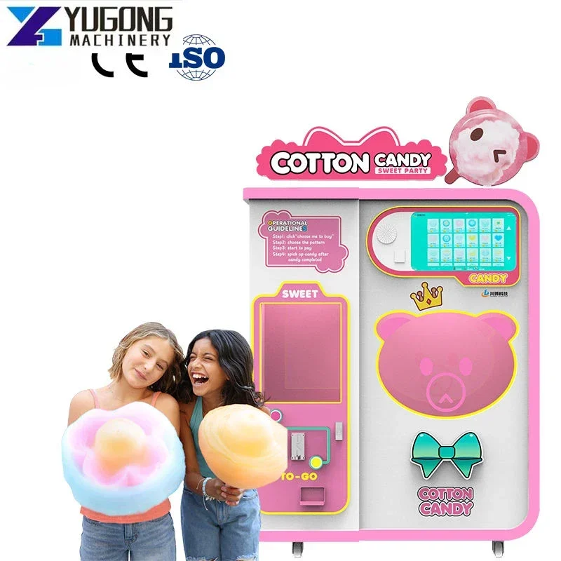 YG Auto Cotton Candy Machine Price Cotton Candy Vending Machine Commercial Fairy Floss Robot Pink Cotton Candy Vending Machine