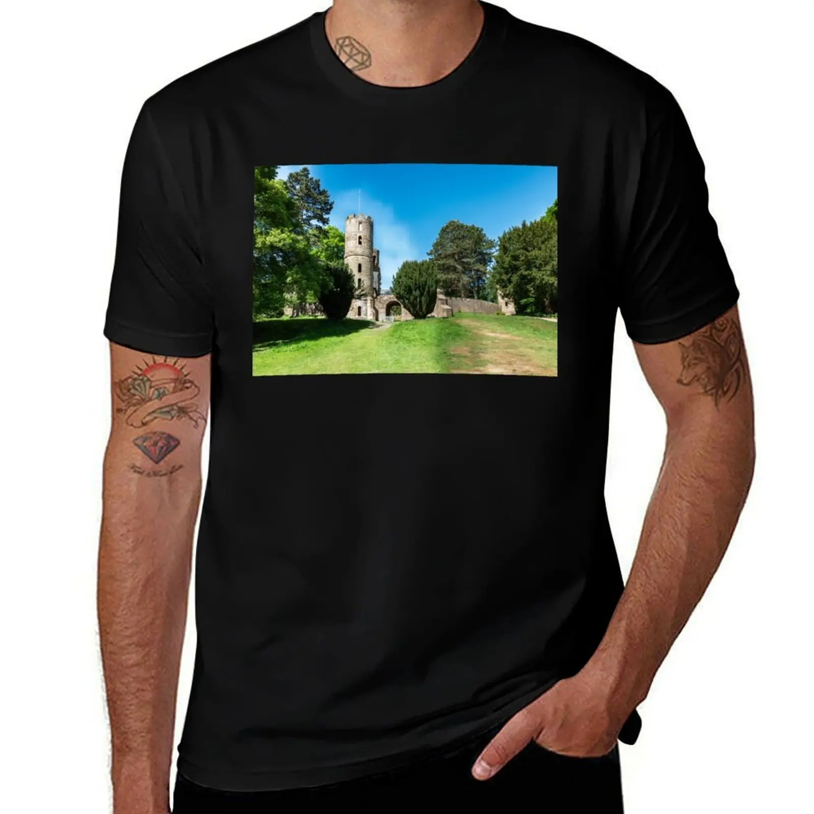 

Majestic Stone Tower in Verdant Park T-Shirt blue lock plain clothes for men