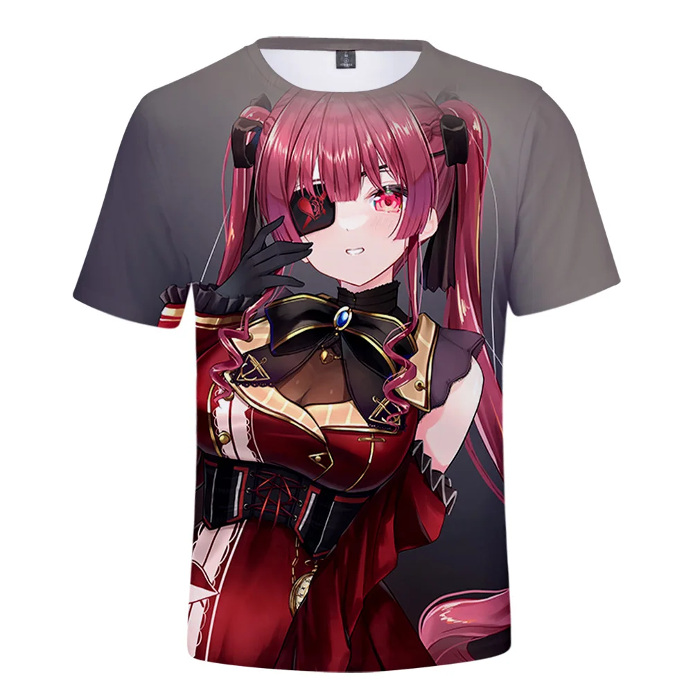 HOLOLIVE-Camiseta con estampado 3D de Houshou VTuber para hombre y mujer, ropa de calle Preppy, estilo Kawaii, primavera y verano