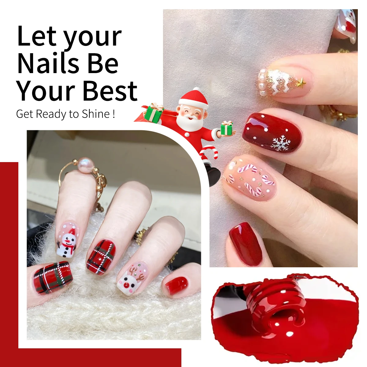 6-delige geometrische patroon glanzende ronde hypoallergene kleur gel nagellakset, langdurige UV LED, geen smaak, bruin rood roze mult