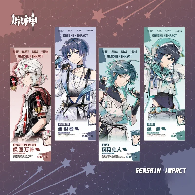 Genshin Impact Xiao Venti Scaramouche Kaedehara Kazuha Popular Anime 2D Peripheral Bookmarks and Laser Tickets School Supplies