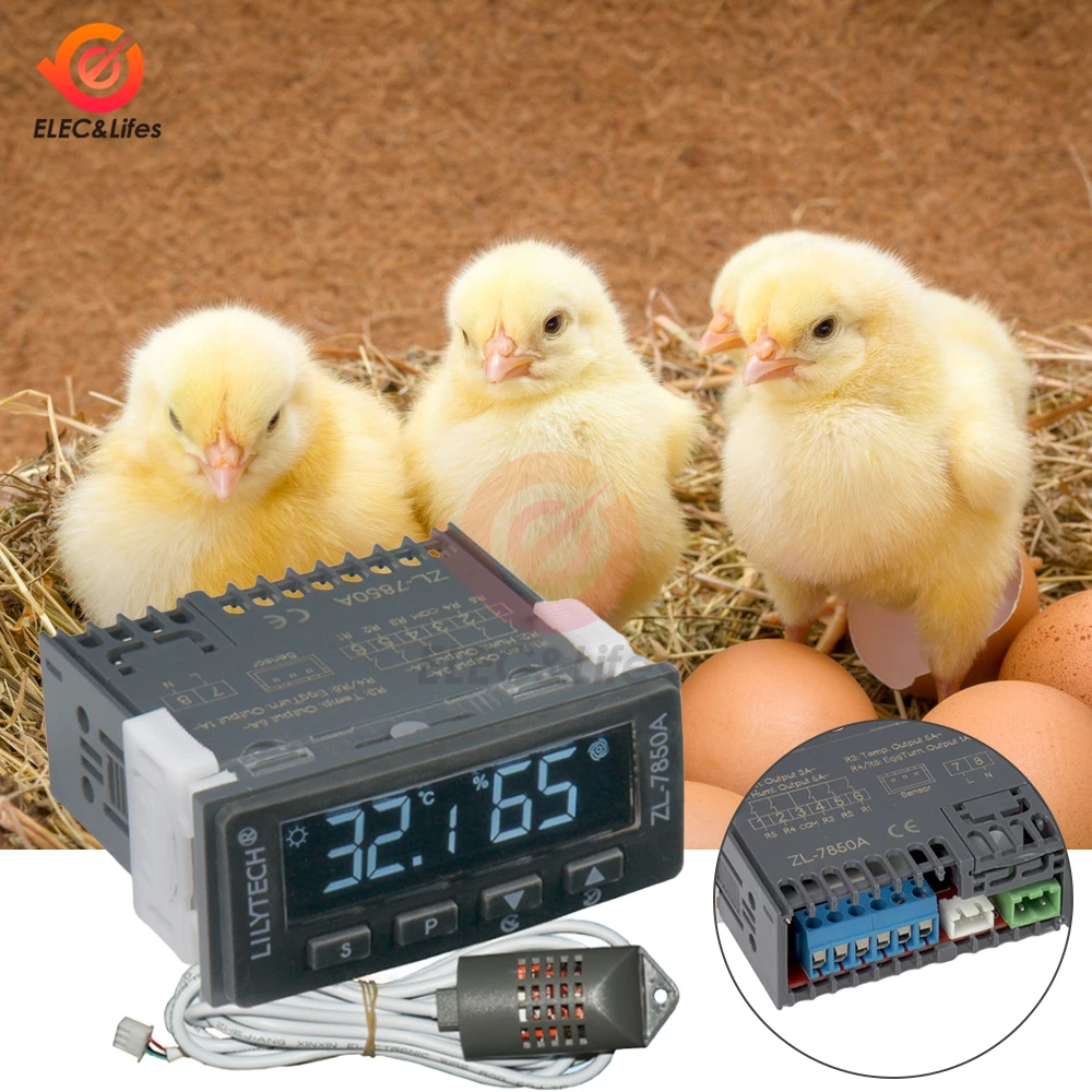 

AC100-240V ZL-7850A Temperature and Humidity Controller Intelligent Digital Display Humidity Control For Egg Incubators