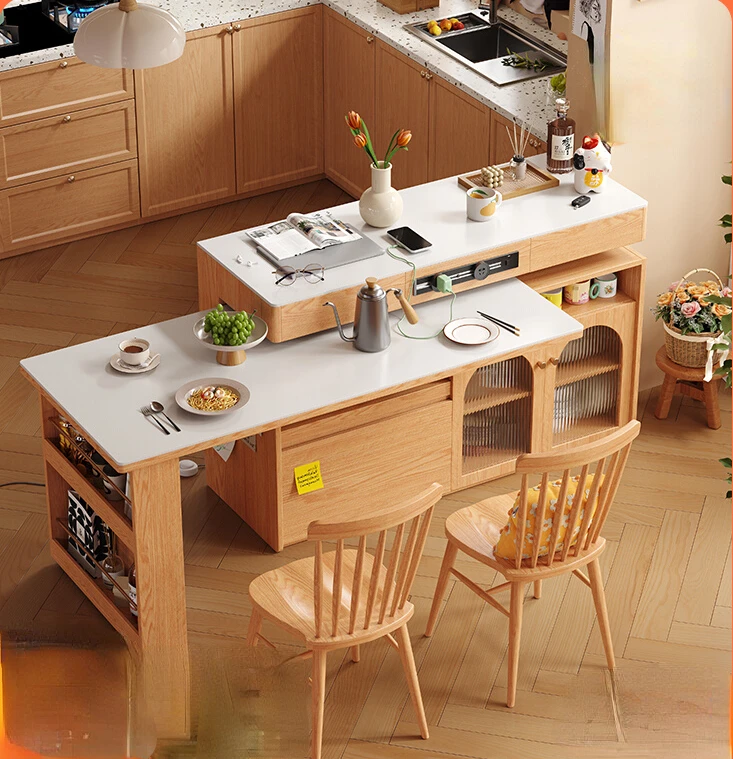 Nordic Rock Plate Multi functional Full Solid Wood Island Table and Chair image 2