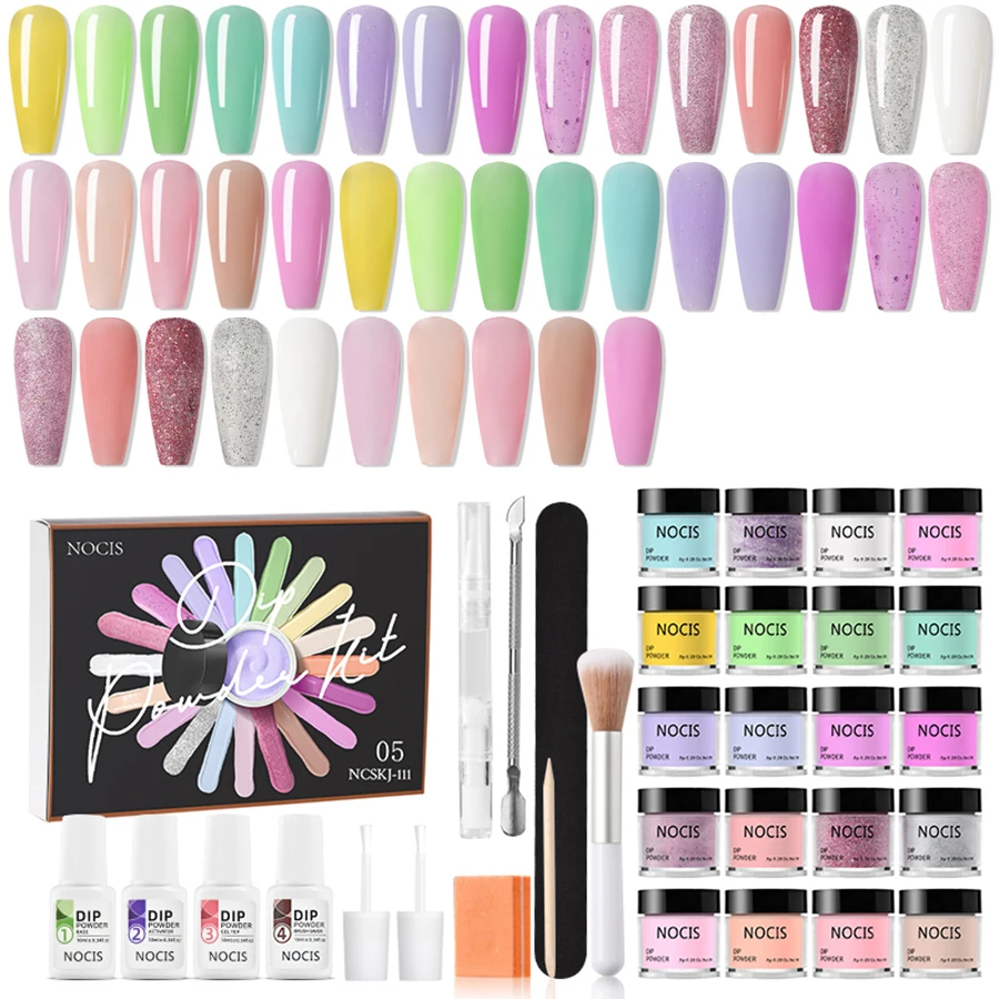 

NOCIS Dip Powder Nail Kit Starter, 20 Colors Summer Pink Green Purple Red Clear Dipping Powder Liquid Set Base&Top Activator for French Nail Art Salon DIY Manicure Kit.