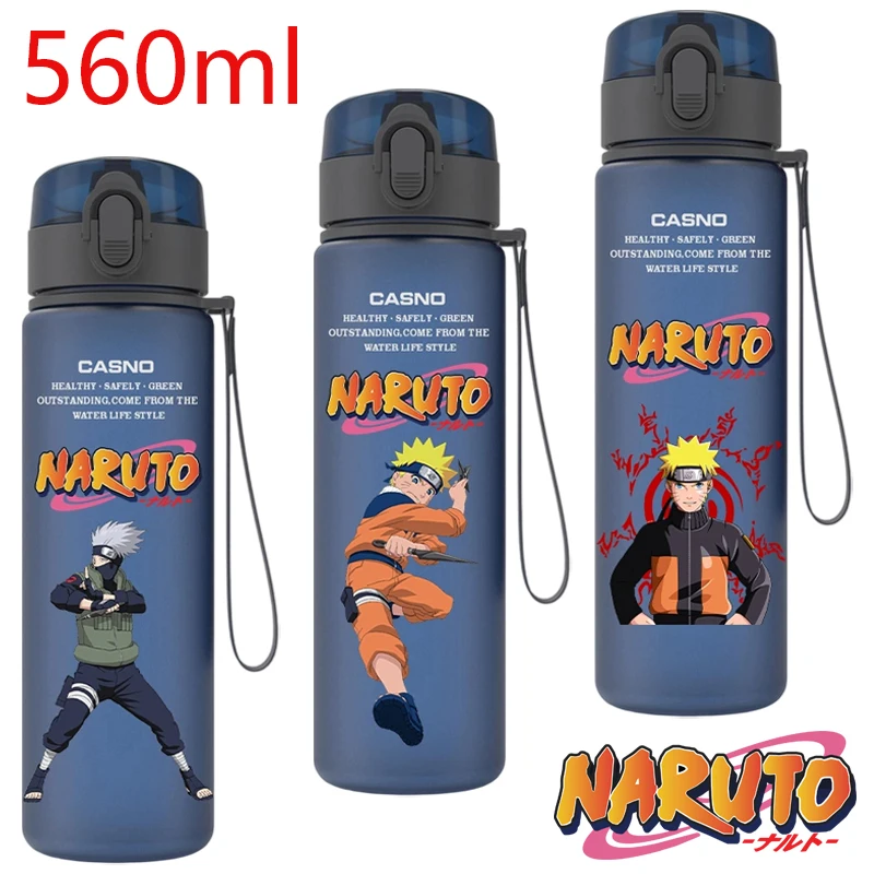 Botella de agua de plástico Naruto de 560ml, taza de agua de Anime, jarra portátil para estudiantes a prueba de fugas para Fitness al aire libre, tazas de té y café para jugo de oficina