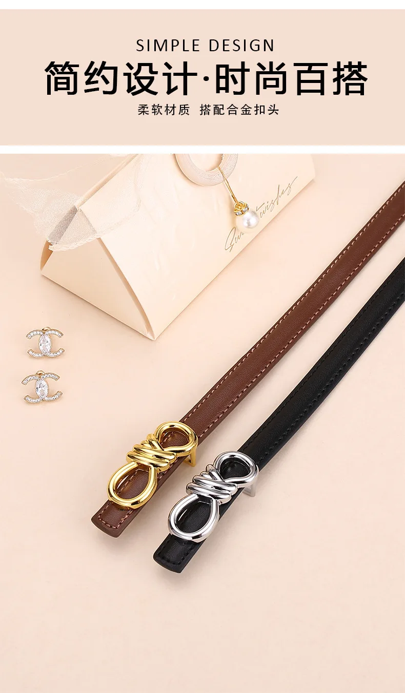Damen-Gürtel aus Rindsleder, Vielseitiger Minimalistischer Hosen-Gürtel, Eleganter Taillengürtel, Hochwertiger Weißer Seilknoten, Nischen-Stil – Detail 1