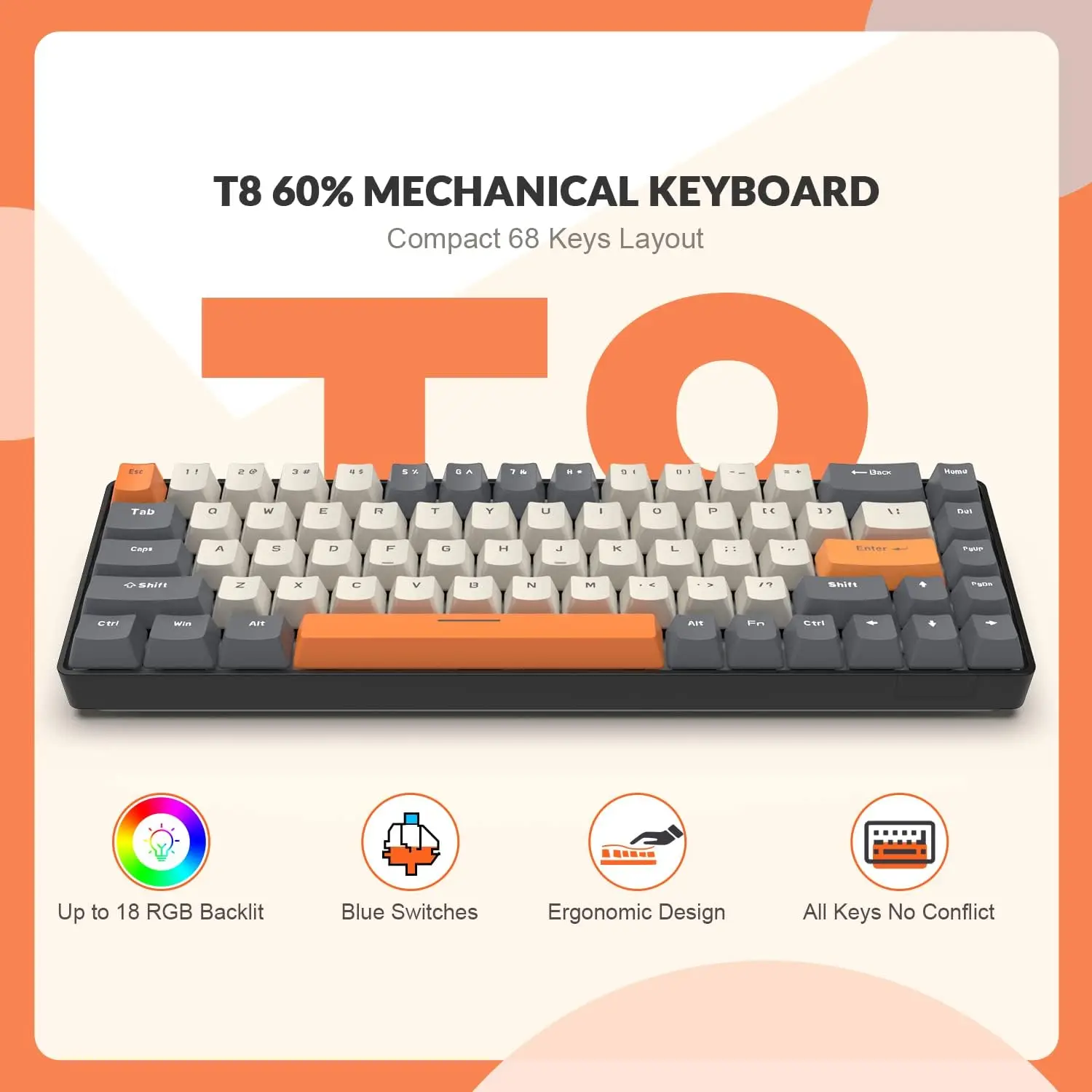 MAMBASNAKE x ZIYOU LANG-Mini clavier de jeu mécanique T8 60%, 68 prédire TKL, disposition compacte, rétroéclairage RVB 18Dnoma