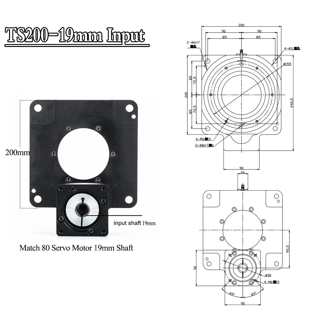 High Precision 1 arcmin 360 Degree Turutable Hollow Rotating Platform Divider for 750w 80mm Servo Motor Nema34 Stepper Moto