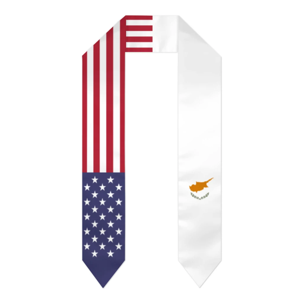 Graduation Sash Cyprus & USA United States Flag Stole Shawls Graduate Wraps Scraf International Student Pride Gifts