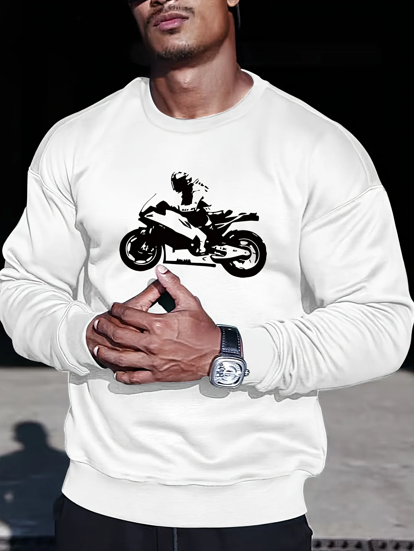 

Мужской осенне-зимний модный повседневный свободный пуловер с принтом для гонок на мотоциклах, теплая толстовка с круглым вырезом и длинными рукавами