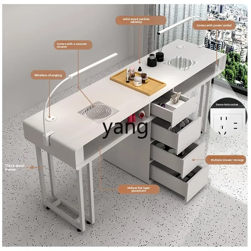 yjq Cream Wind Nail Art Table and Chair Set Single Double Light Luxury Multifunctional Nail Art Table