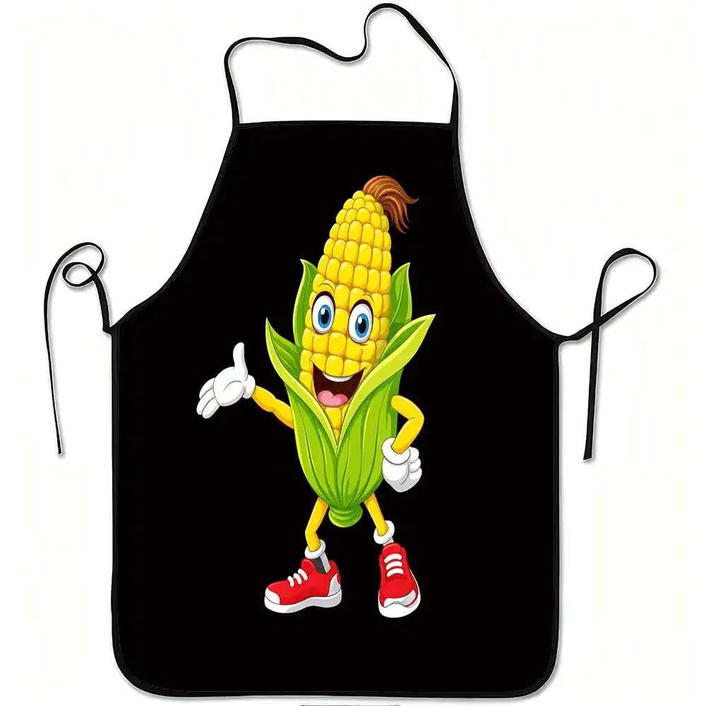

A cartoon apron featuring a happy corn pattern made fromdurable and easy-to-wash polyester fabric is perfect for kitchen cooking
