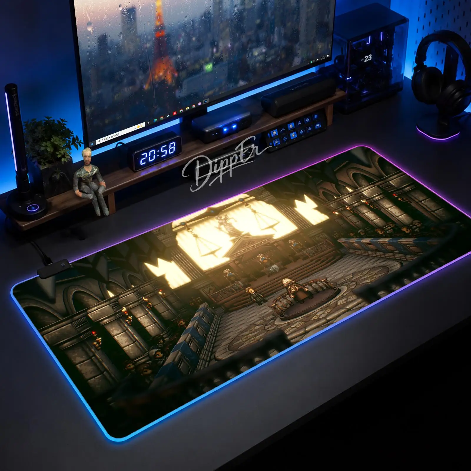 Alfombrilla de ratón A-Octopath Traveler Ii, alfombrilla de mesa grande con LED brillante, alfombrilla de goma antideslizante XXL para juegos con retroiluminación