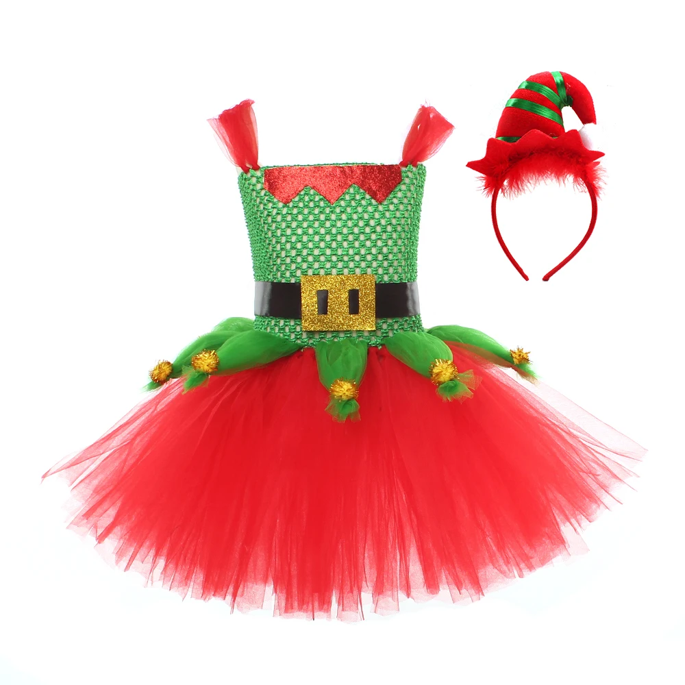 

Elf Inspired Baby Kids Christmas Fancy Dresses for Girls Xmas Party Tutu Costume Children Holiday Elf Santa's Helper Clothing