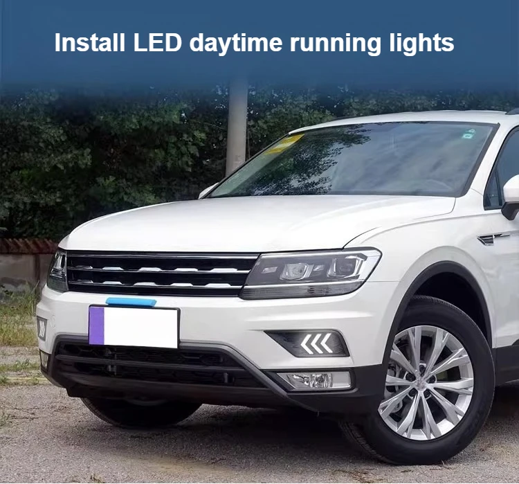 ل Volkswagen Tiguan L 2017 2018 2019 2020 2021 LED أضواء النهار المتدفقة الجري تعديل المصد الأمامي أضواء القيادة