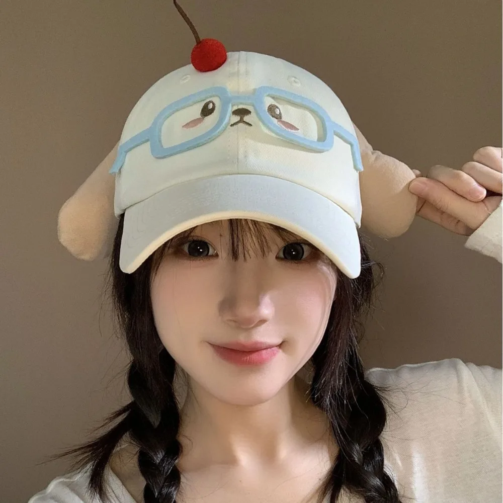 

Creative Sunscreen Cherry Dog Baseball Cap Peaked Cartoon Glasses Puppy Cap Cotton Cute Puppy Hat with Ears Boys