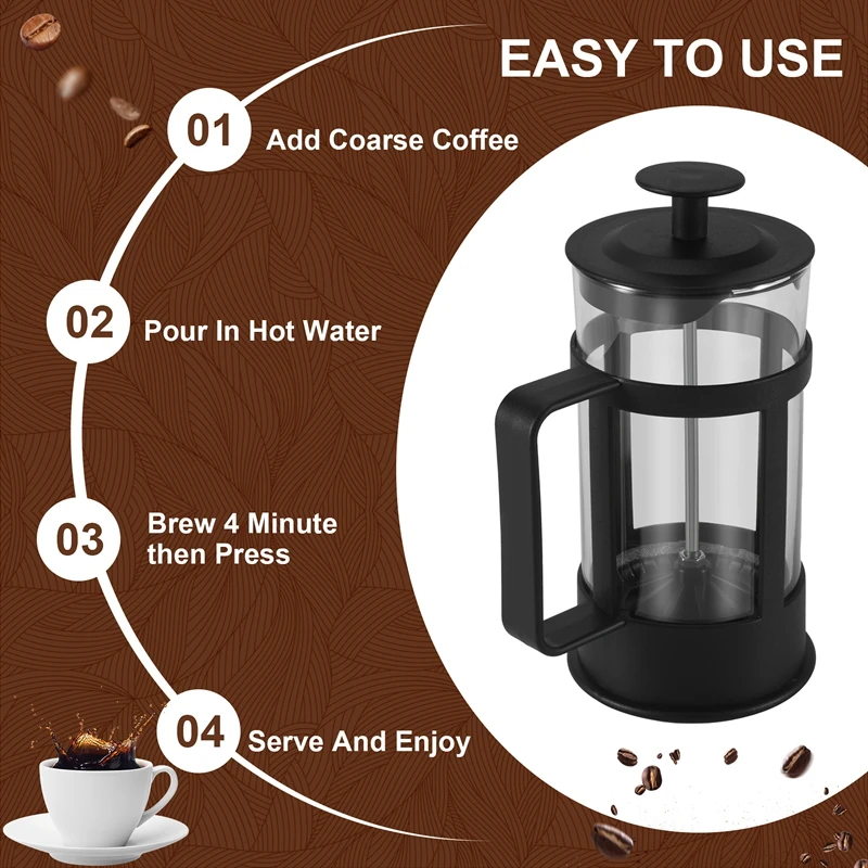 French Press Coffee & Tea Maker 12Oz, Thickened Borosilicate Glass Coffee Press Rust-Free And Dishwasher Safe