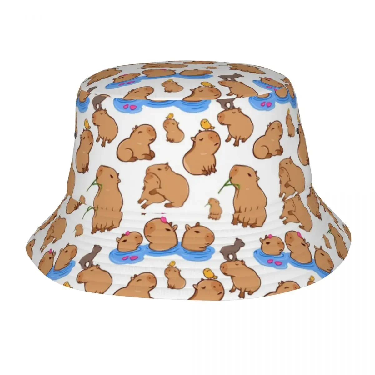 Capybara Pattern Bucket Hat Beach Hatwear Merch Cartoon Cute Fishing Caps for Outdoor Sports Women Men Bob UV Protection