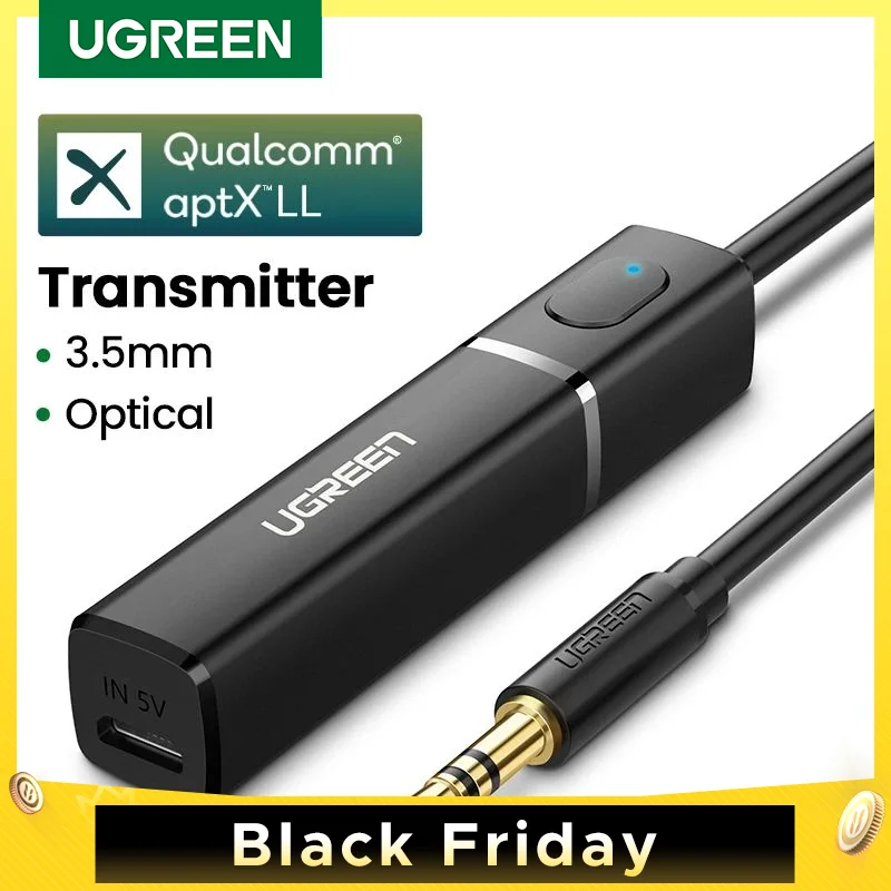 UGREEN Bluetooth 5.0 Transmitter TV Headphone PC APTX LL Adapter 3.5mm Audio Music Wireless Transmitter