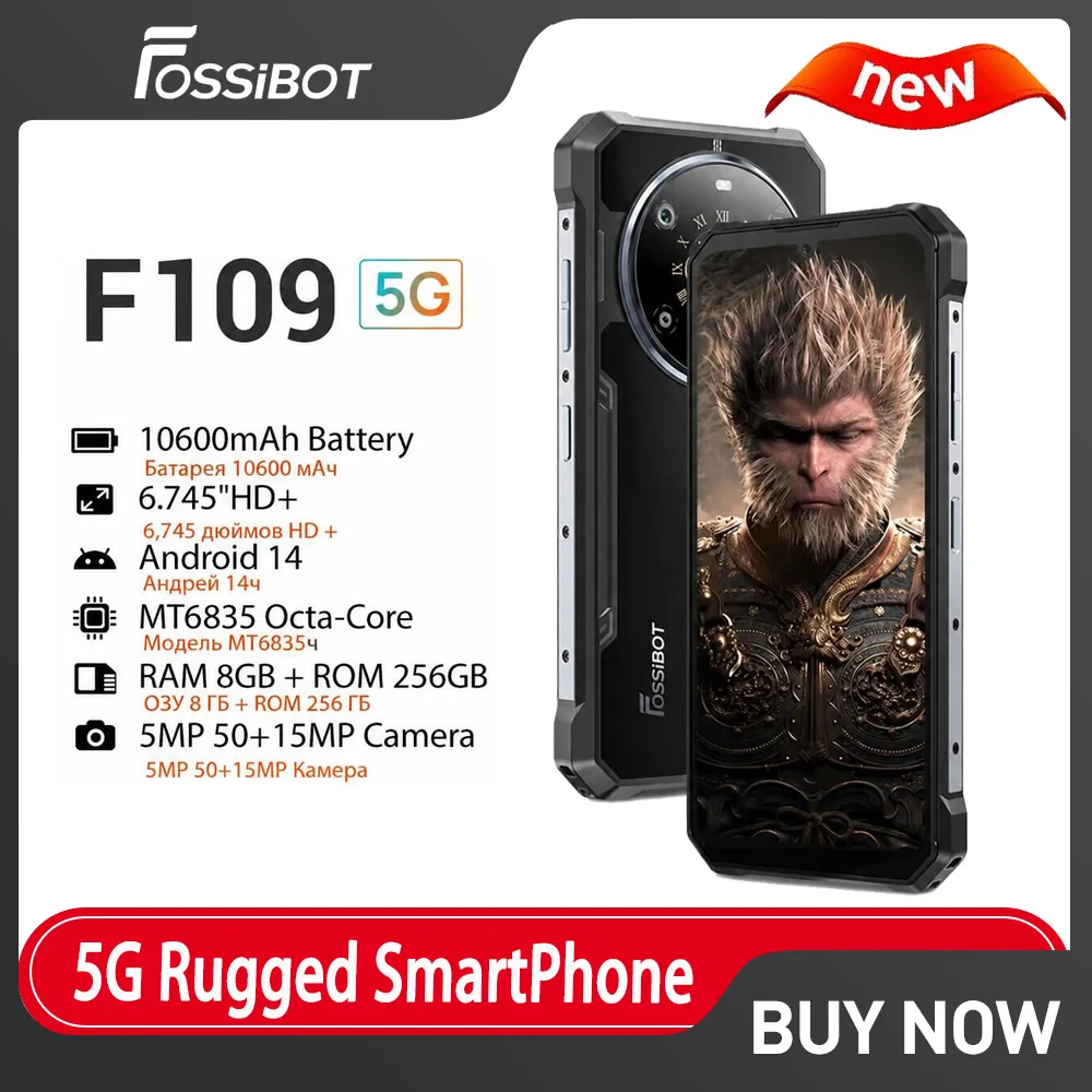 5G Rugged Smartphone Fossibot F109 Android 14 Dual Display 8GB+256GB Mobile Phone 10600mAh Battery 64MP Face ID Cellphone NFC