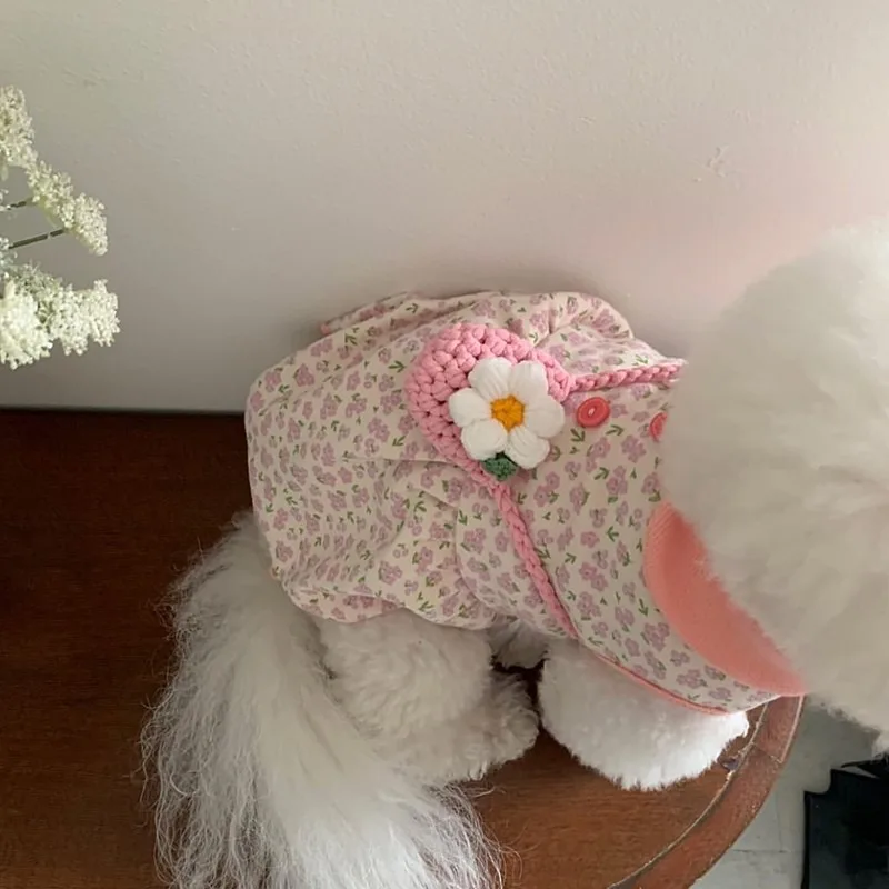 

Pet Dog Dress Summer Thin Small Dog Clothes Teddy Pink Floral Dress Bichon Frise Soft Pullover No Backpacks