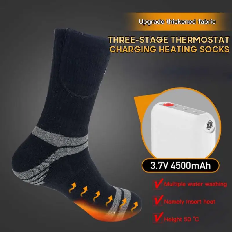 Electric Heated Socks Unisex Rechargeable Washable Thermal Insulated Socks Elastic Thickened For Outdoor Sports Skiing Skating