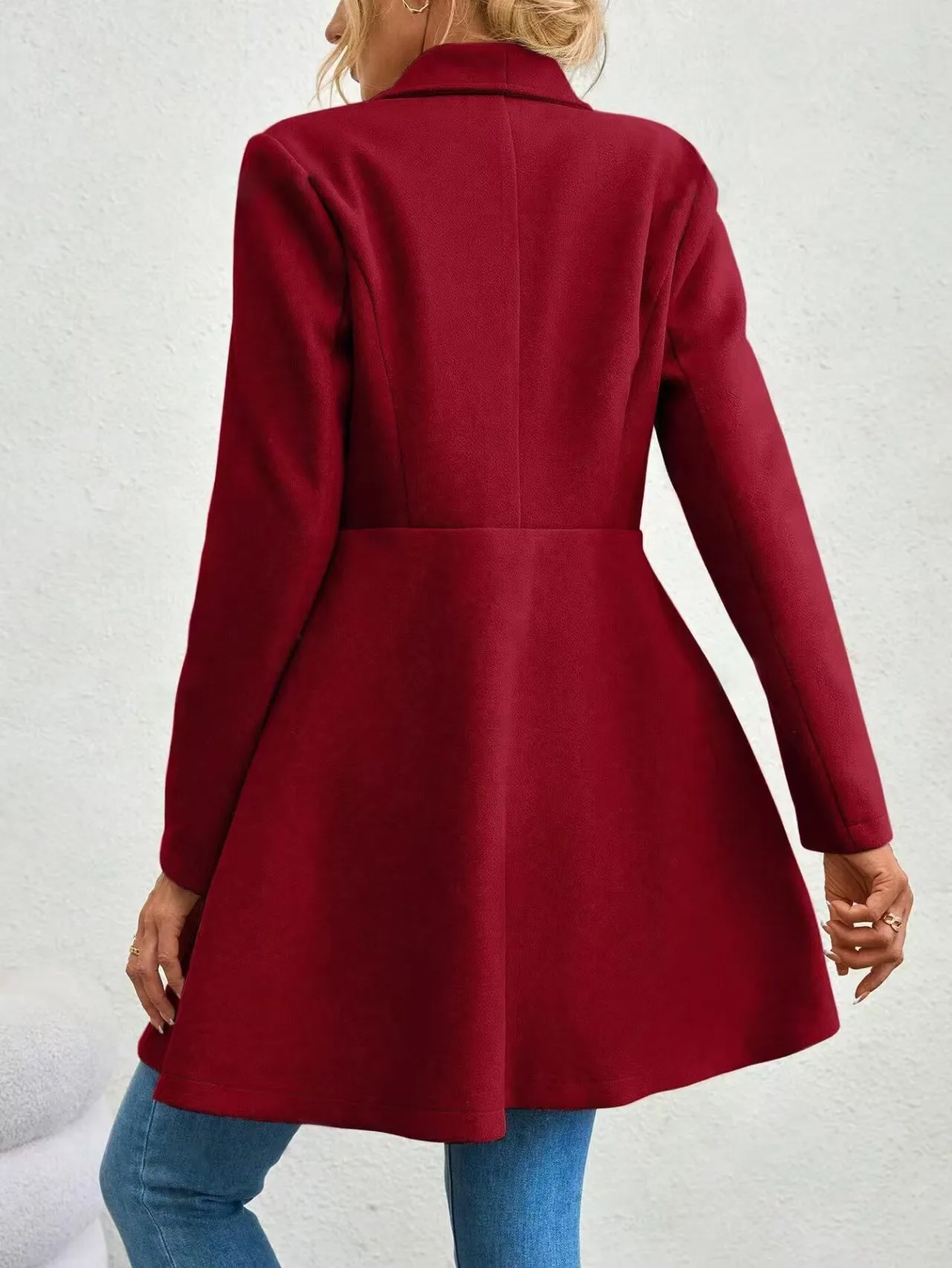Women's Large Size Slim Fit Woolen Coat Mid-Length Reversible Collar Elegant Design Wool Outerwear for Ladies