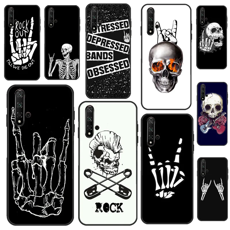 Rock Roll Skull Skeleton hands Case For Huawei P30 P20 P40 Mate 20 Lite P Smart 2019 Nova 9 5T Honor 50 Pro 8X 10i Coque