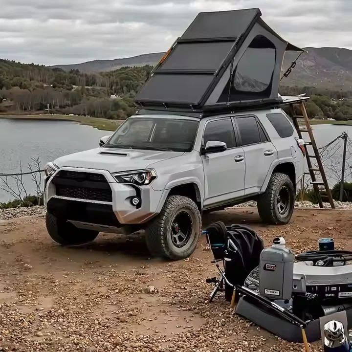 

4x2 Folding Foldable Rooftop Tents Aluminum Camper Trailer With Car Top Tent Outdoor Travelling Hard Shell Roof