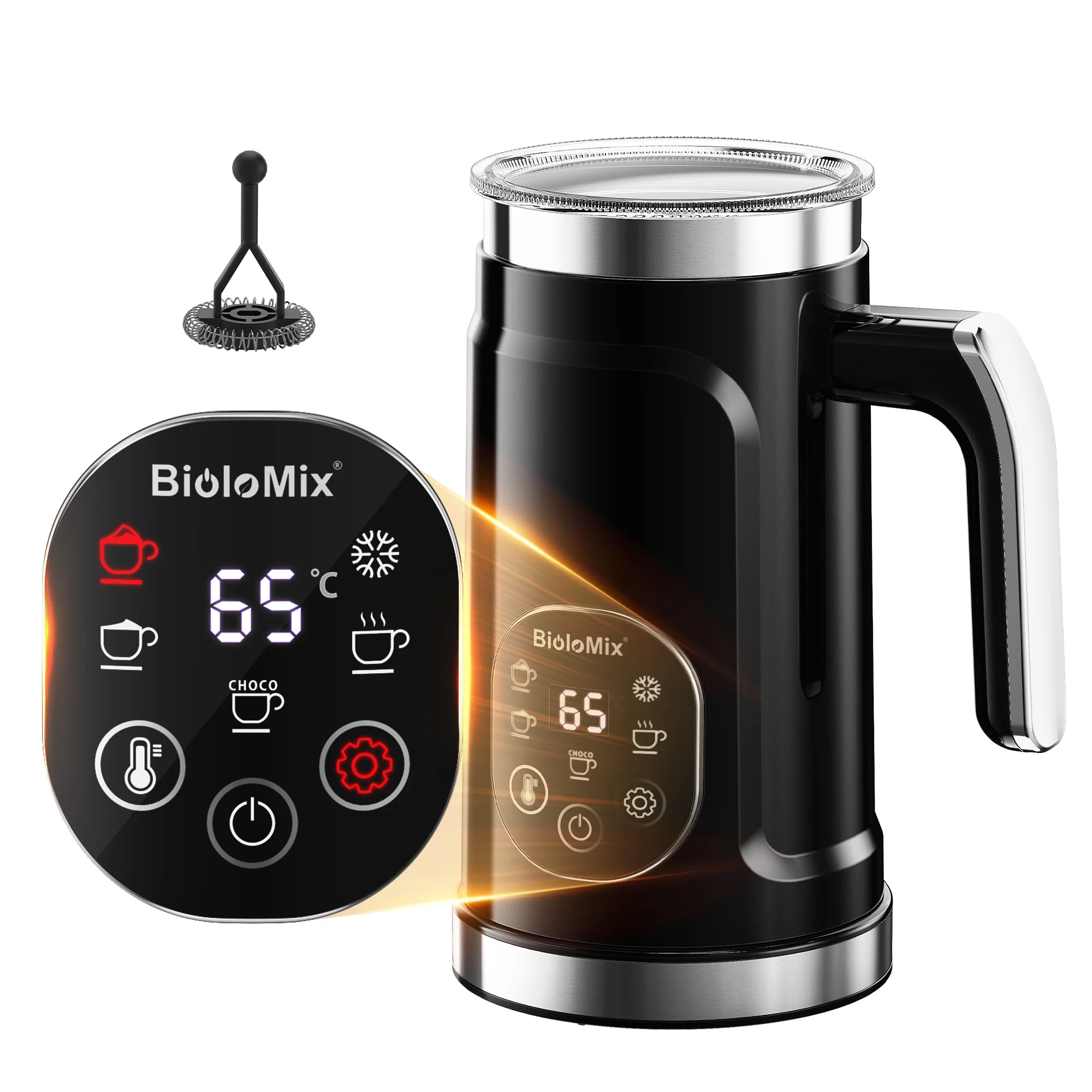 Clearance Deal! BioloMix 2-in-1 Hand Press Coffee Maker + 5-in-1 Hot/Cold Foam Milk Frother – Combo for Home, Hiking & Camping