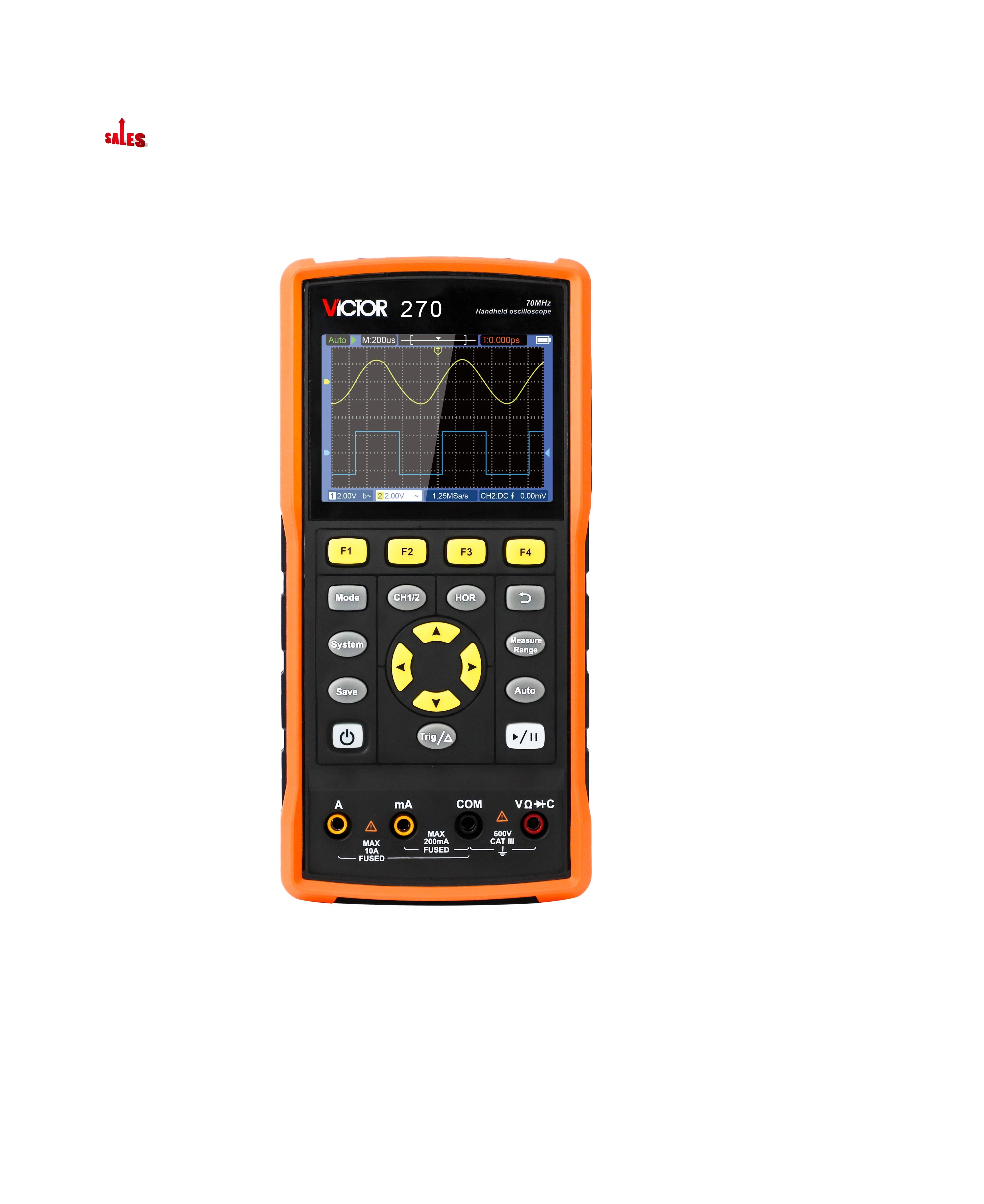 

VICTOR New 270 hand held 14 bit oscilloscope with multimeter 70mhz bandwidth Probe coefficient 1X 10X 100X 1000X