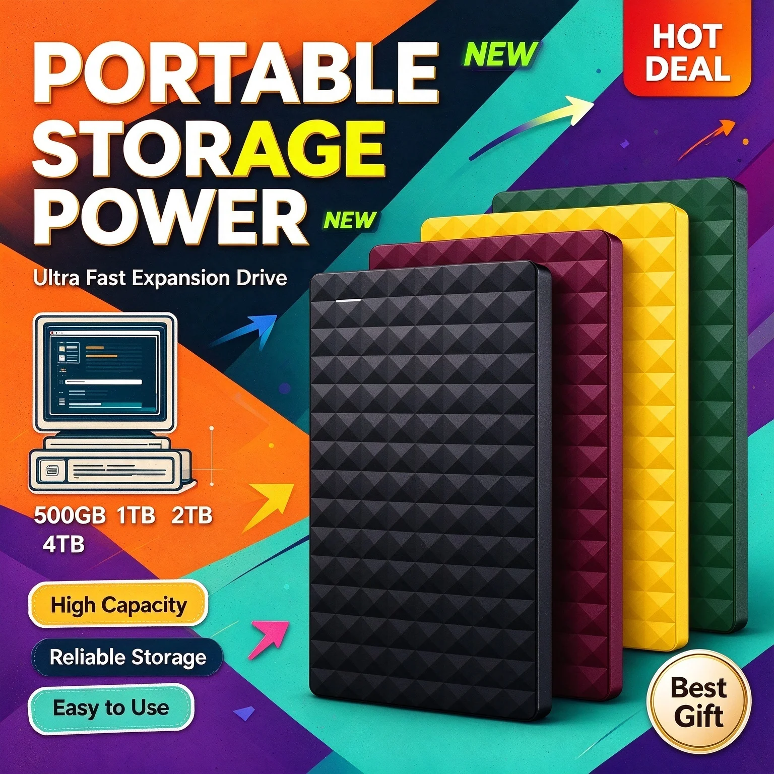 High Speed 2.5 Inch 4TB Expansion Portable External Hard Drive USB3.0 Ultra External For Laptop Internal Storage
