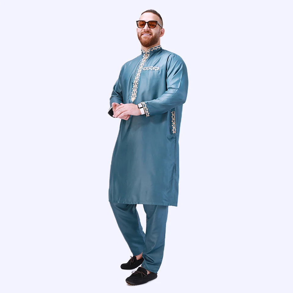 Abbigliamento islamico tradizionale Eid Jubba Thobe arabo Abaya caftano set musulmani abiti uomo moda nazionale stile retrò vestito Ramadan