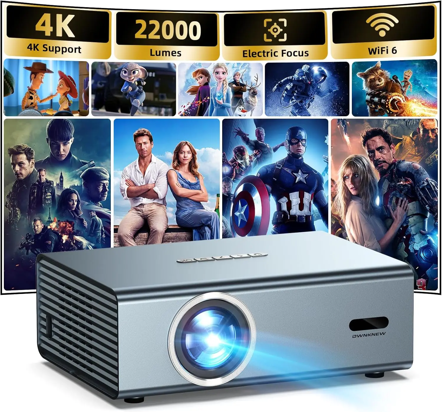

Проектор 4K WiFi6 Bluetooth с автоматической коррекцией трапецеидальных искажений, для использования на улице, для игр и просмотра фильмов