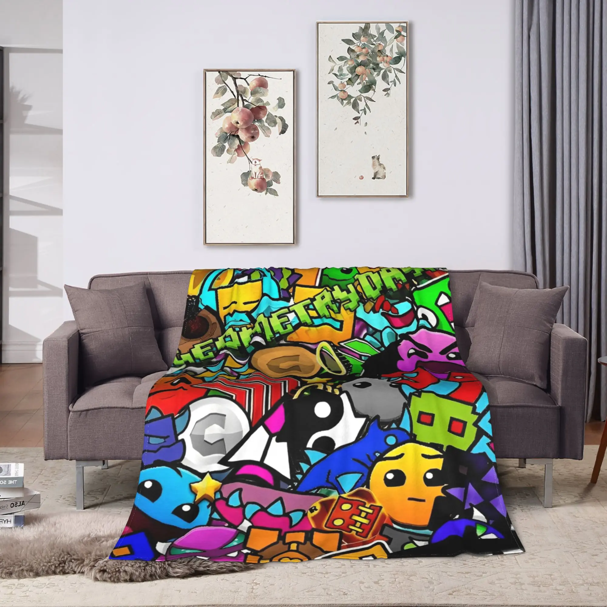 Geometry Gaming Dashed Blanket  Picnic Flannel Throw Blanket For Couch Bed Warm Soft Customized Quality Bedspread Birthday Gift
