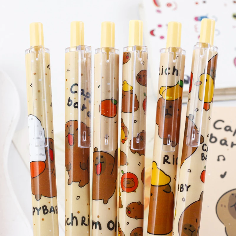 6 Stuks Kawaii Capybara Gel Pen Sneldrogend Schrijven Glad Drukken Pennen Schoolbenodigdheden Esthetische Pennen Leuke Student briefpapier