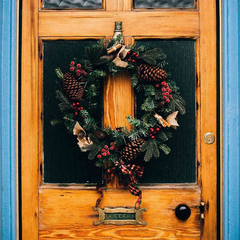 14 inci bingkai karangan bunga kawat logam lingkaran bulat bentuk membuat cincin hijau untuk pesta Natal dekorasi rumah paket DIY