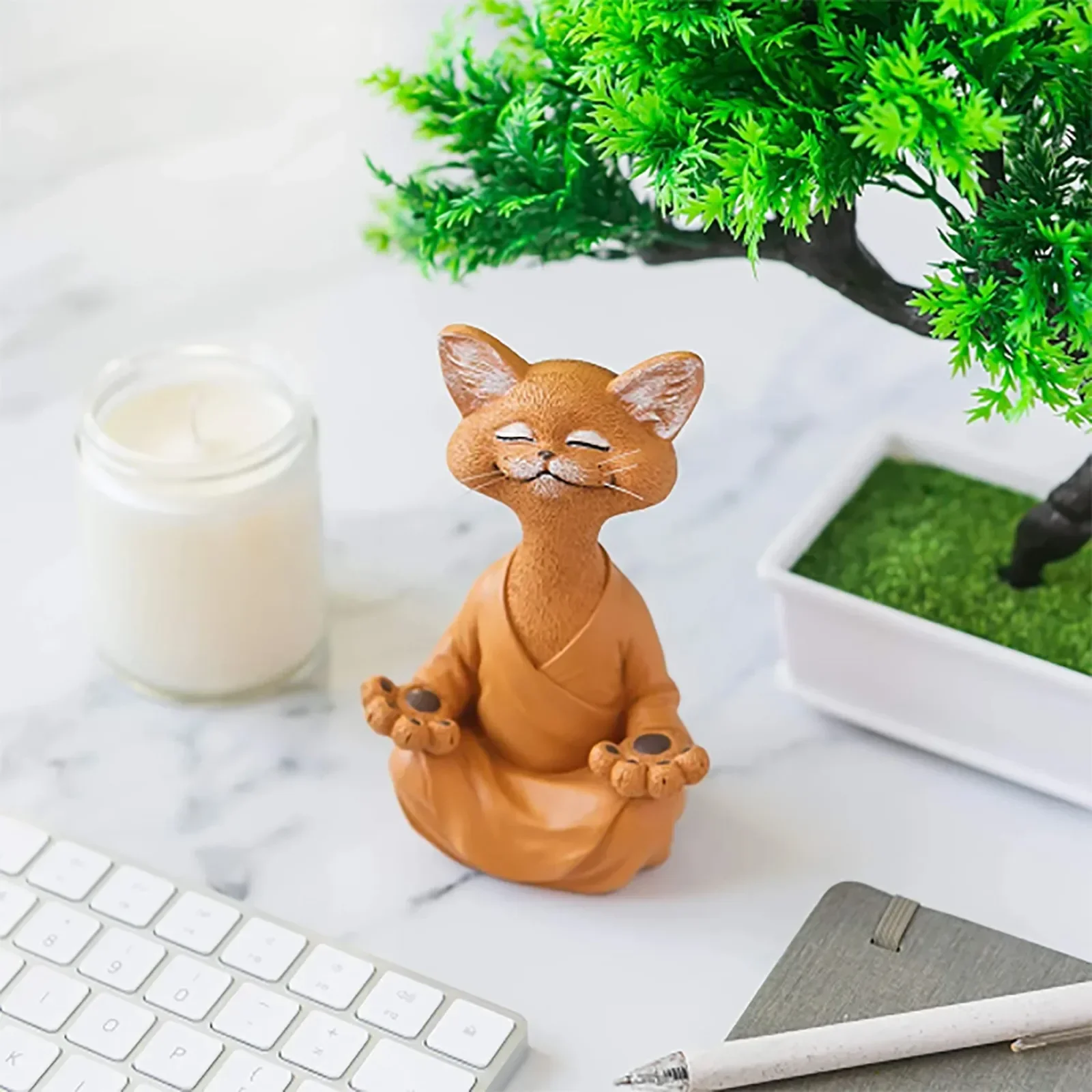 Estatuilla de gato de Buda caprichoso, meditación, Yoga, decoración de gato feliz coleccionable, decoración artesanal para el hogar