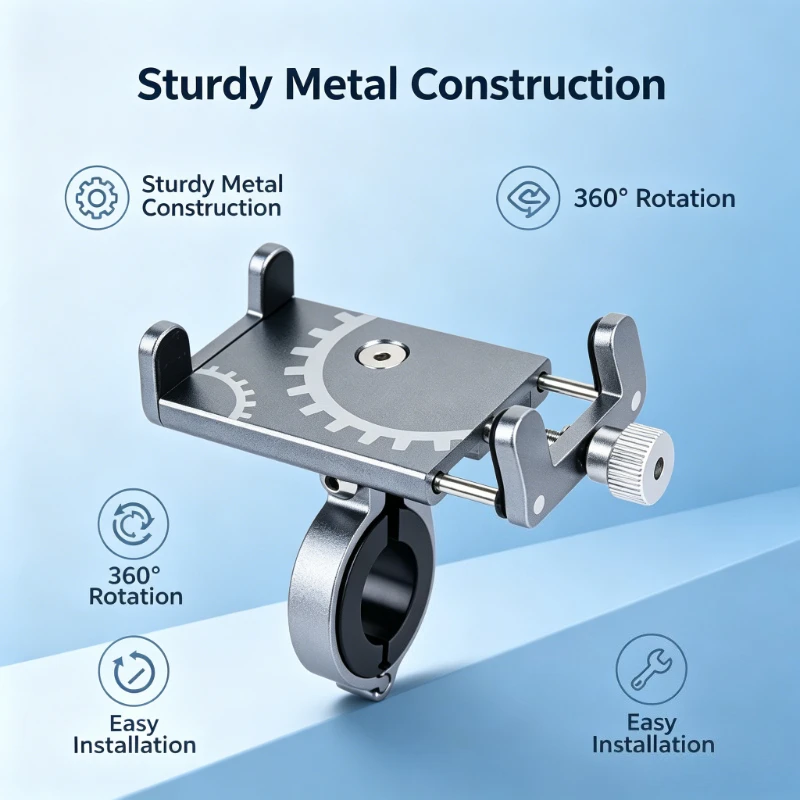 Support de téléphone universel pour guidon de vélo, moto, scooter, en alliage d'aluminium rotatif à 360° avec bouton de verrouillage réglable
