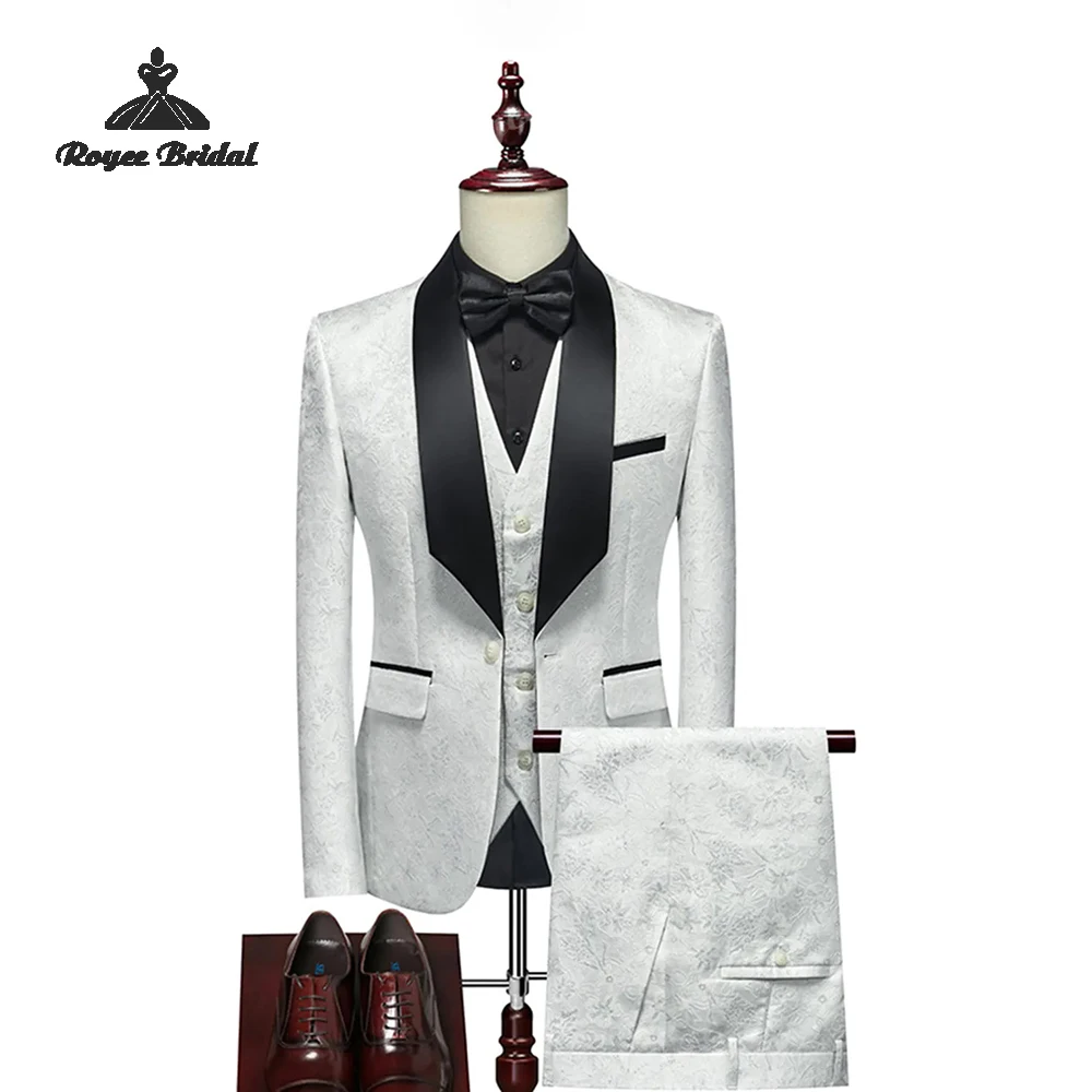 

Жаккардовый однобортный мужской свадебный костюм из трех предметов 2026, вечерний костюм с шалью и лацканами по индивидуальному заказу, trajes para hombre