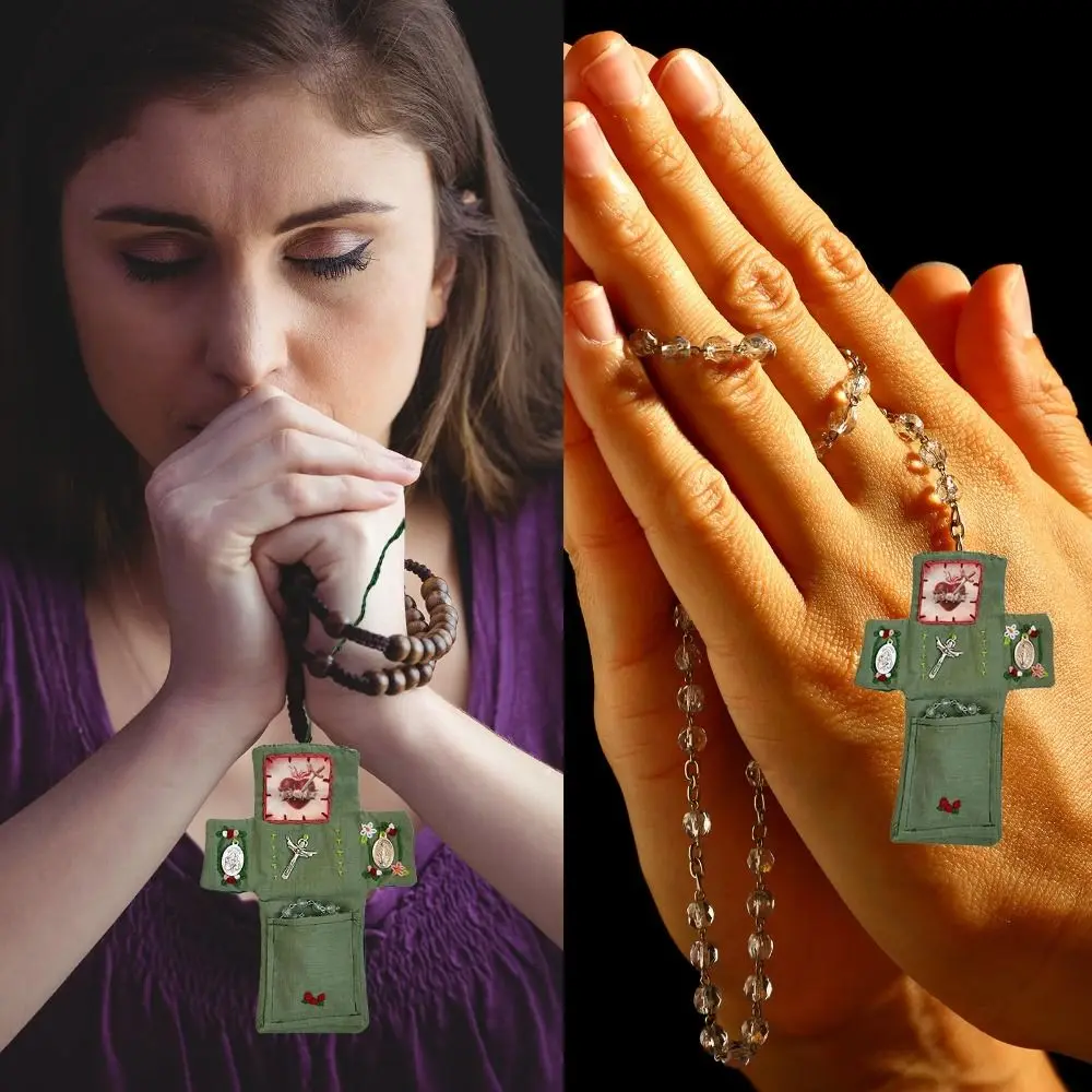 

Крест в комплекте внутри кармана с серебряными швейными аксессуарами ручной работы Мини-сумка для путешествий