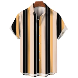 Men's Hawaiian Short Sleeve Shirt Elegant Summer Stripes Print Fashion Casual Social Oversized Y2k Harajuku Luxury Clothing Hot