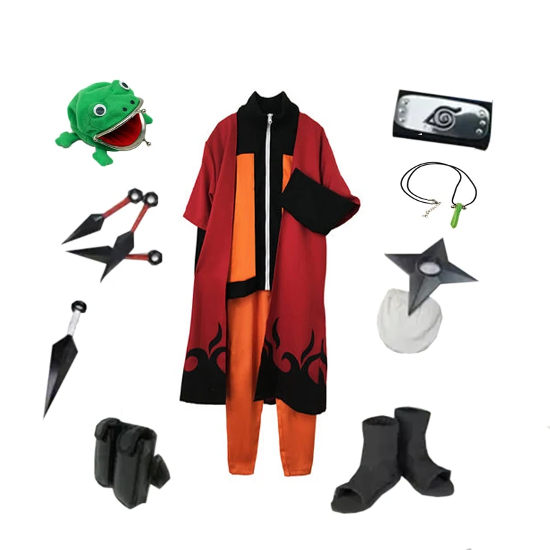 Brdwn Unisex Uzumaki  Ninja Cosplay Costume (coat+pants+cloak+Headband+Shoes+Kunai+bag+shuriken+necklace)