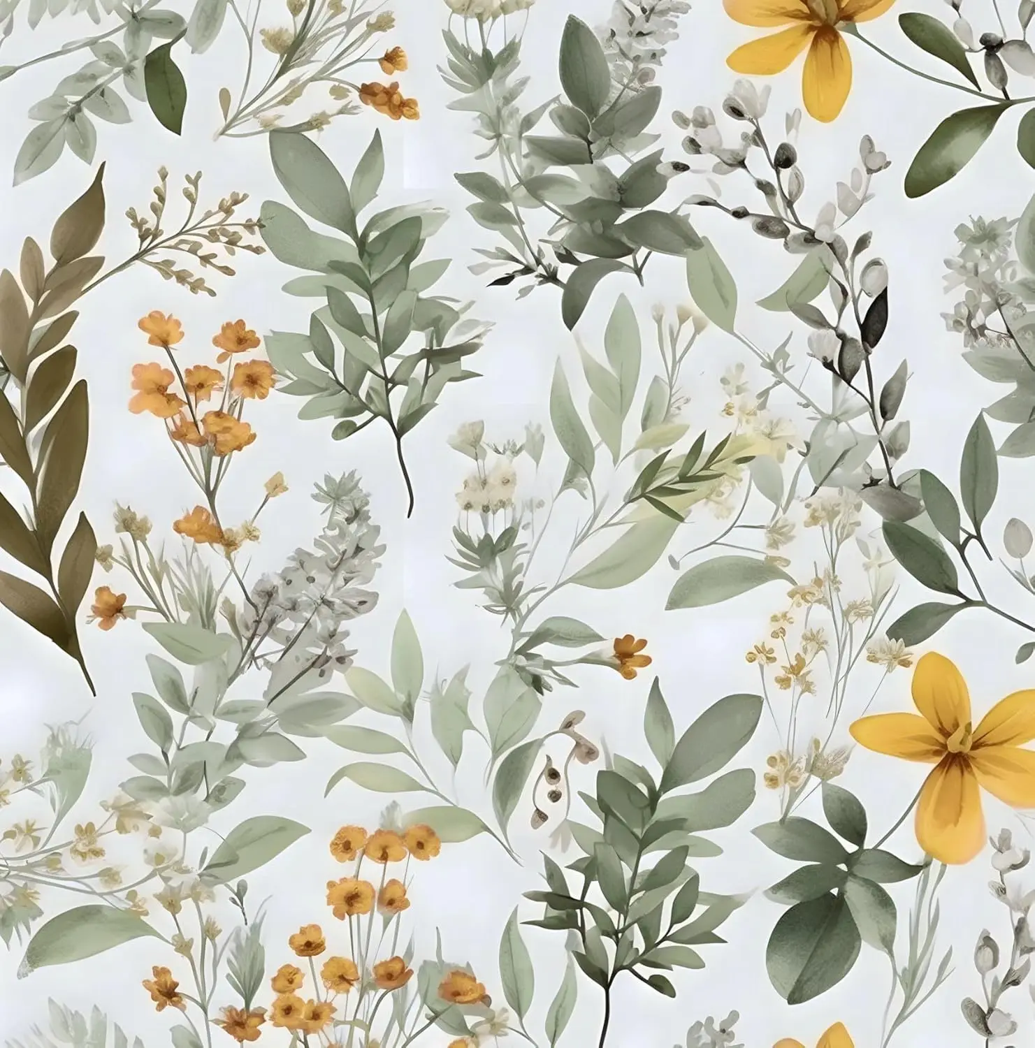 

Peel and Stick Green Leaf Wallpaper, Vintage Yellow Floral Contact Paper 17.5"x393.7" for Bathroom Shelf Cabinet