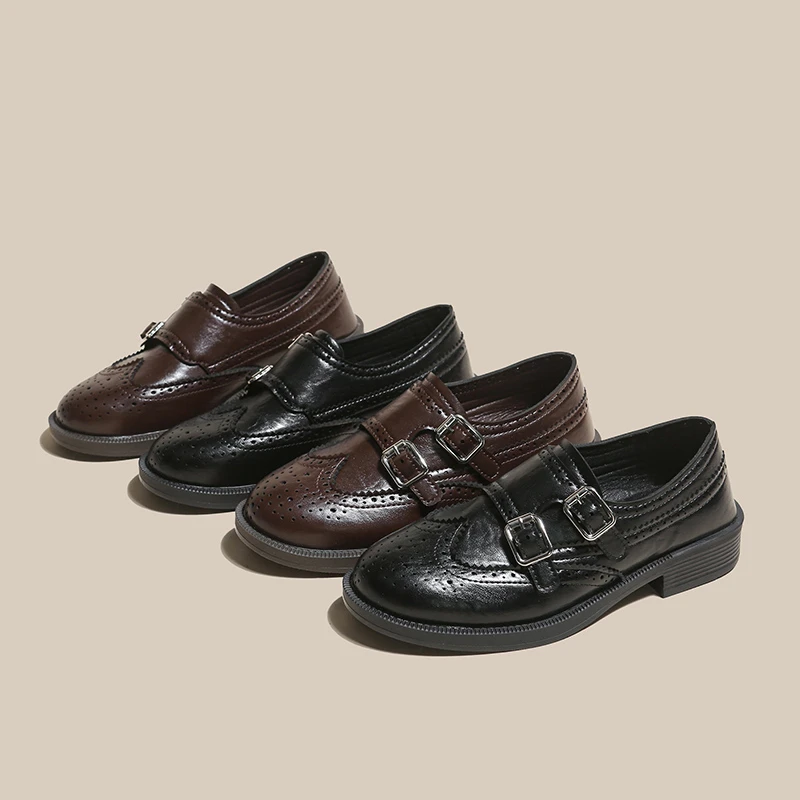 Britische Damen Frühjahr 2026 Neue Vielseitige Blockabsatz-Brogue-Flats mit Niedrigem Absatz