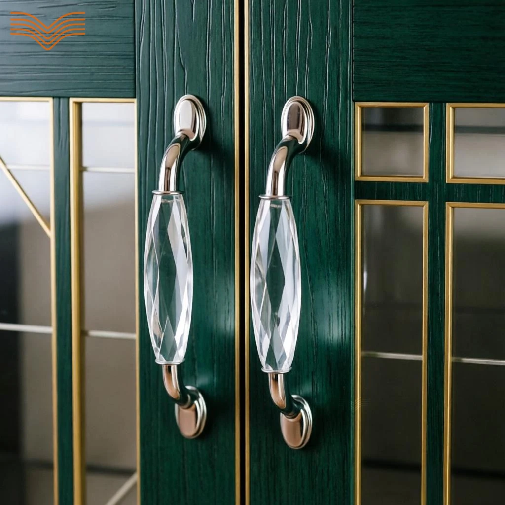Luxury European Silver Crystal Drawer Pulls Modern Diamond Inlaid Wardrobe Handles Single Hole Knobs for Cupboard Wine Cabinet F