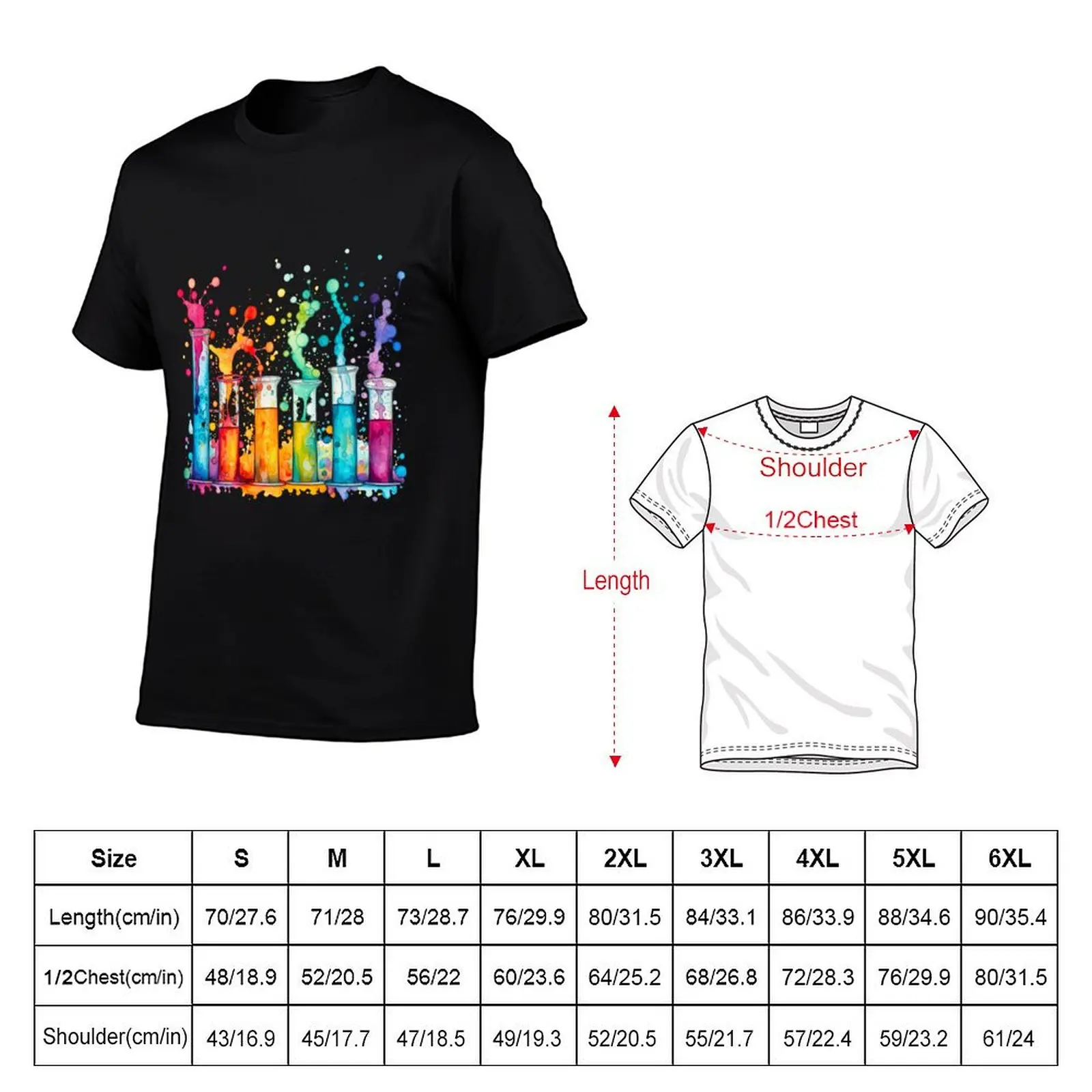 Watercolor Science-Chemistry Test Tubes T-Shirt Soft Casual Short Sleeve Cotton Tee