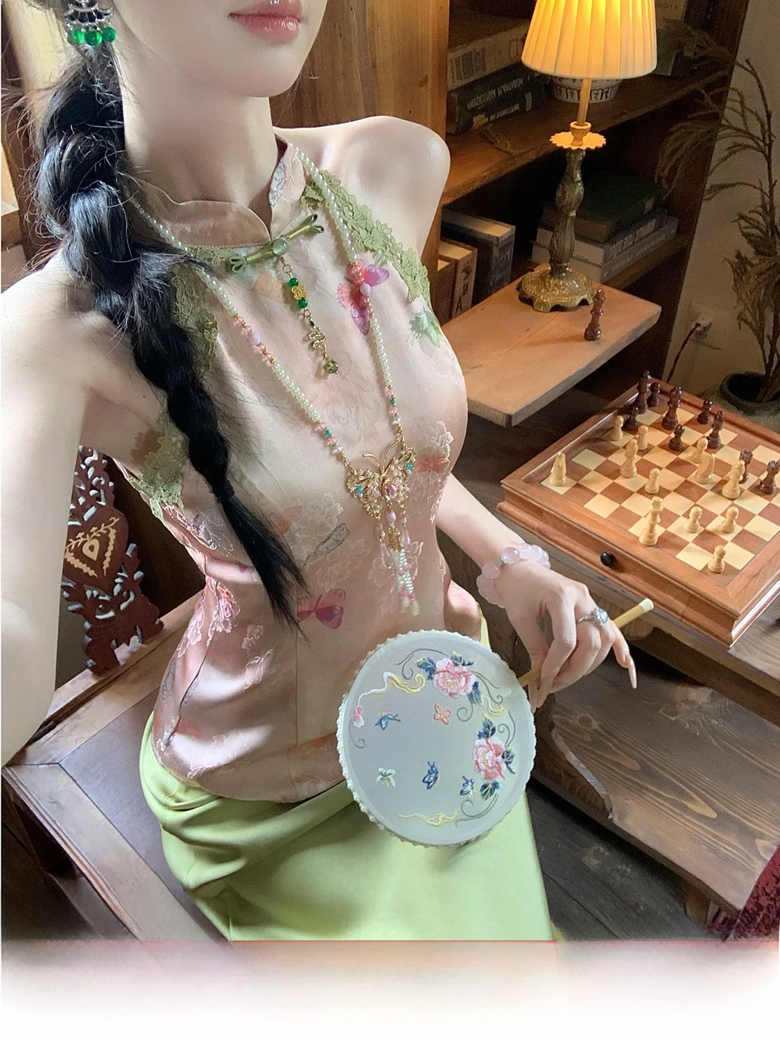 

Sy New Chinese Sle Silk oulder Bared Top with Peony And Embroidery Vintage Summer Faion Ladies' Clothing
