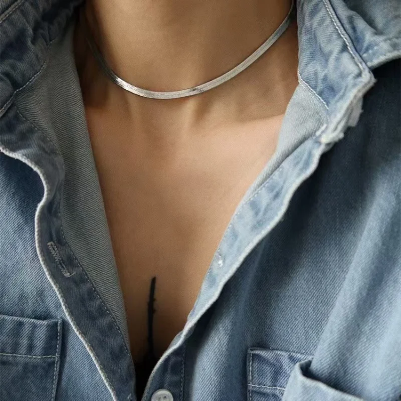 

European And American Cross-Border Simple And Personalized Fashionable Flat Snake Bone Necklace Versatile Chavicle Chain Jewelry